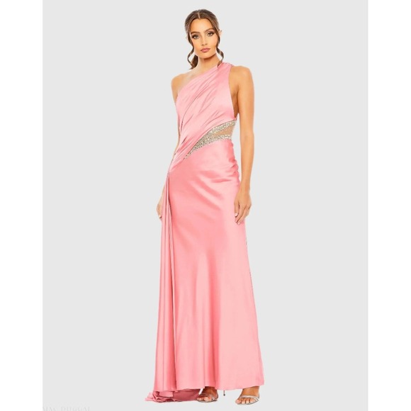 MAC DUGGAL 2210 Coral One Shoulder Embellished Cutout GownDress Size 4‎